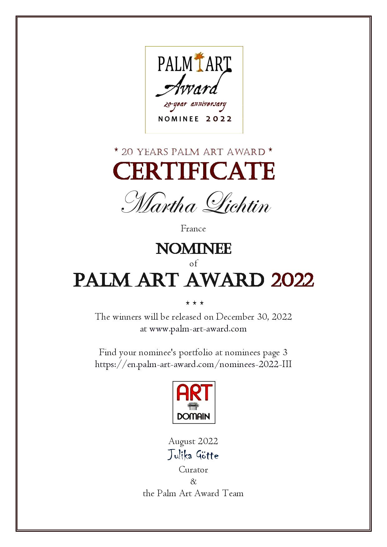 Certificat Palm Art 2022